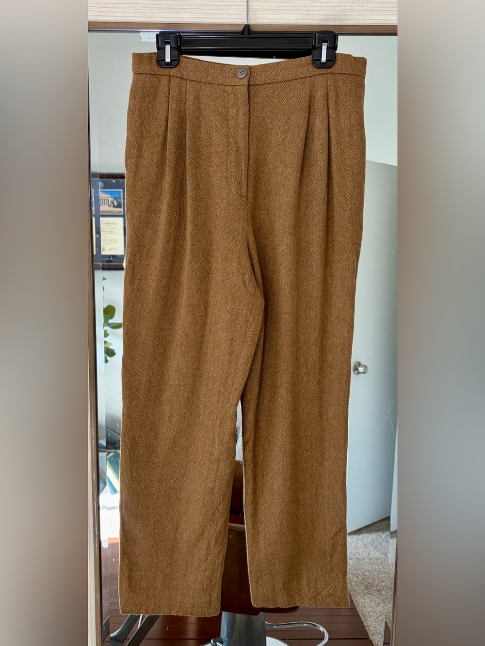 Peggy Jennings High Rise Straight Leg Lined Wool Trouser Pants in Brown size 28